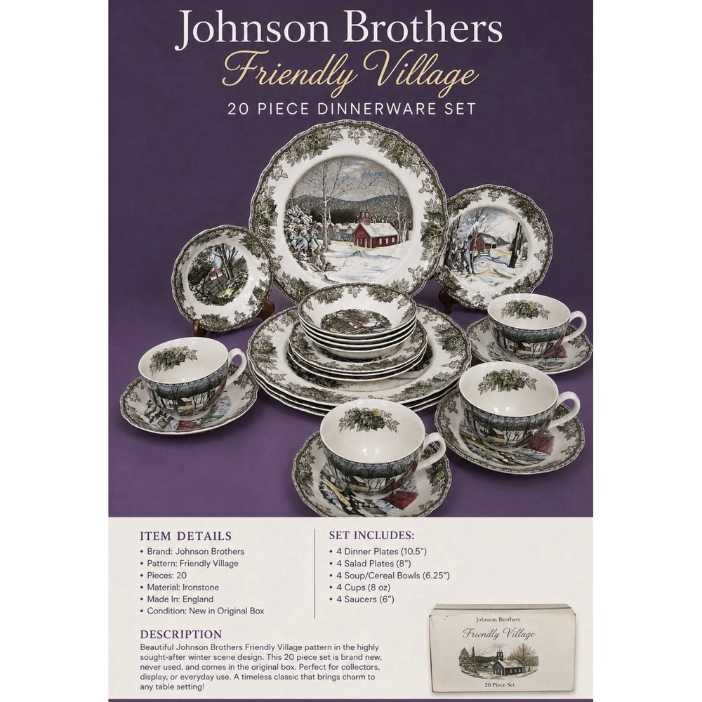 Johnson Brothers Friendly Village 20 Piece Set Serves Four New In Original Case